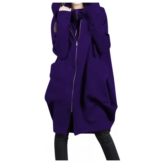 New Fashion Women Casual Hoodie Coats Autumn Winter Fake Two Pcs Zip Up Long Pocket Sweatshirts Oversized S-5XL