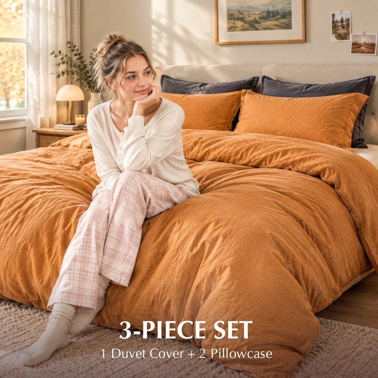 3 PCS Velvet Bedding Set, Includes 1 Duvet Cover & 2 Pillowcase, Ultra Soft Luxury Velvet Fabric, Cozy Warm Solid Color Bed Set for Twin/Queen/King Size, All Season Bedroom Decor, Guest Room, Dorm Room, Christmas & Halloween Home Decoration Gift