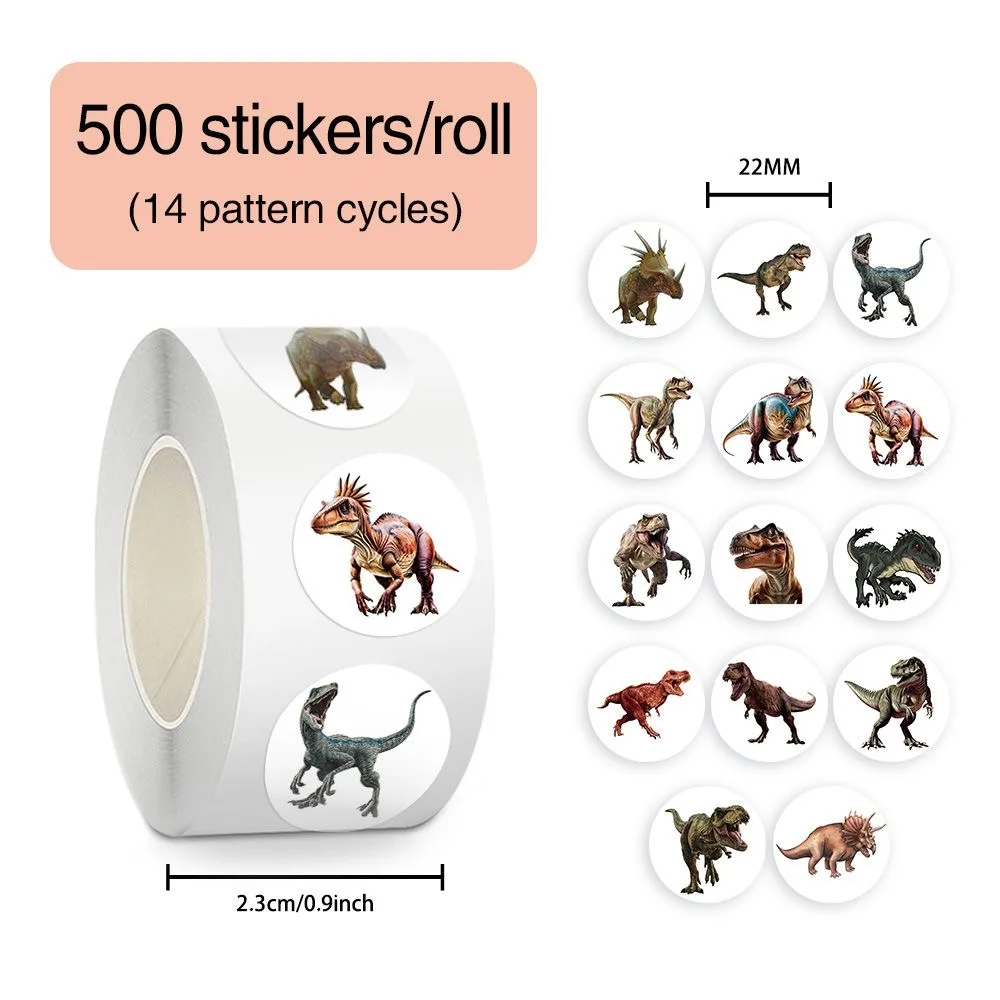 

100-500pcs 1inch Anime Dinosaur Animal stickers for Children Reward Encourage Decal Scrapbooking DIY Accessories Gift