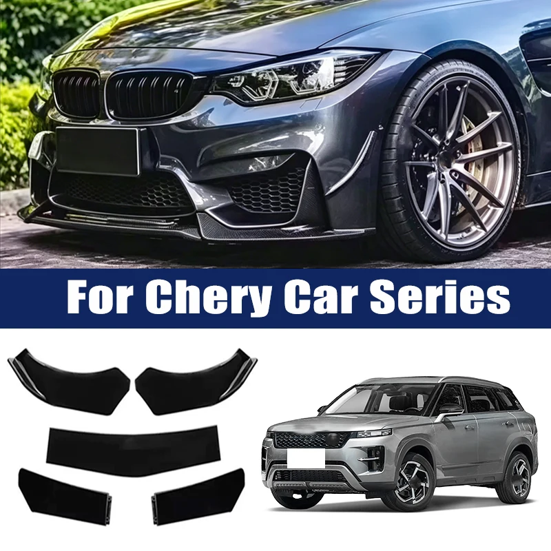 5Pcs ABS Front Bumper Lip Body Kit Spoiler Splitter Canard Trim Exterior Accessories For Chery Tiggo 3 5 7 8 Arrizo E3 Fulwin