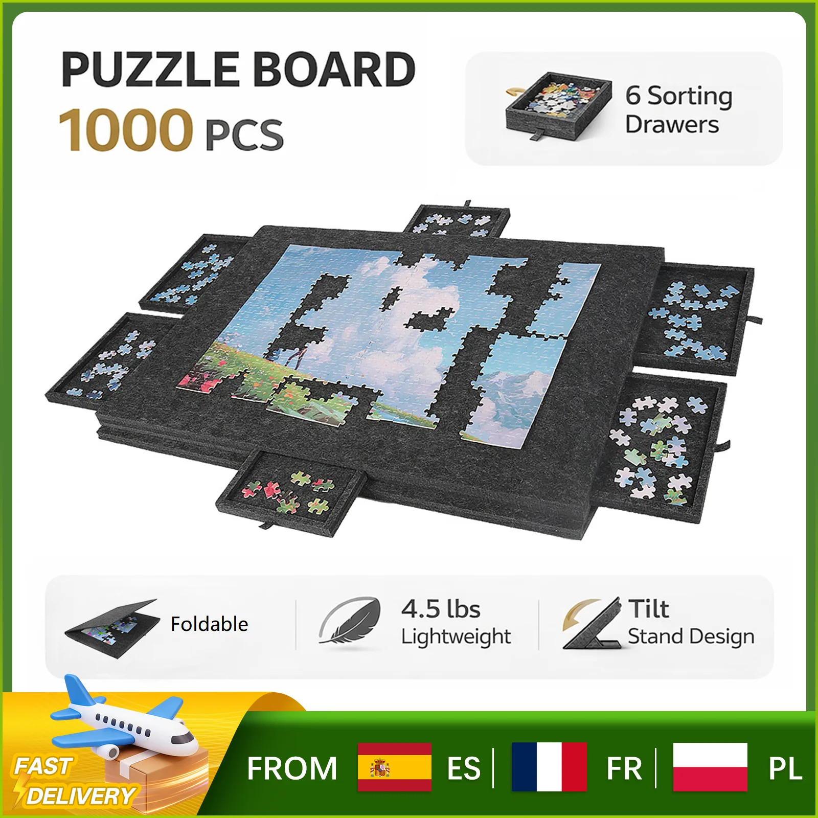 1000 Piece Puzzle Board with 6 Drawers, Felt Jigsaw Puzzle Table 2