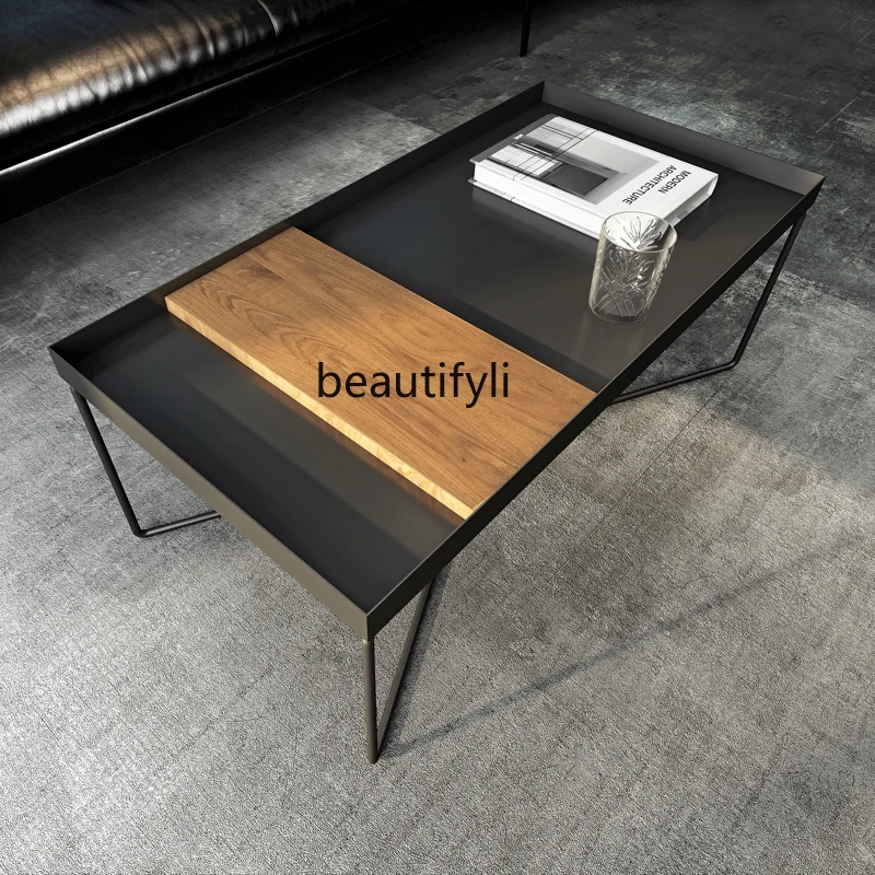 CXH North America Black Walnut Wooden Tea Table Square Coffee Table Metal Small Coffee Table Art Table Minimalist