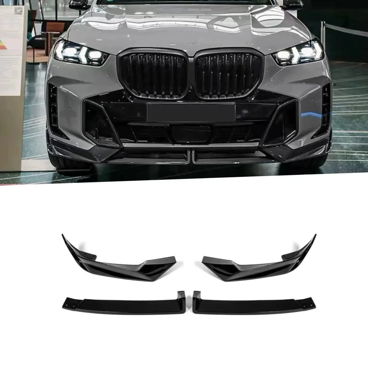 Black Lower Lip Front Bumper Protect Front Skirt Spoiler For 2023-2024 BMW X5 G05LCI MP Wrap Angle Body Kit