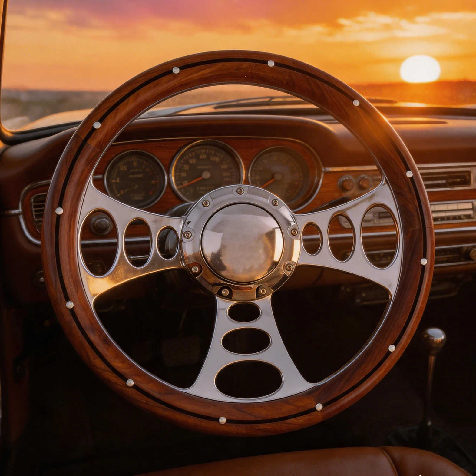 13.57 inch Nine Hole Solid Wood Steering Wheel 350mm Racing Steering Wheel Wooden Vintage Car Steering Wheel Wholesale