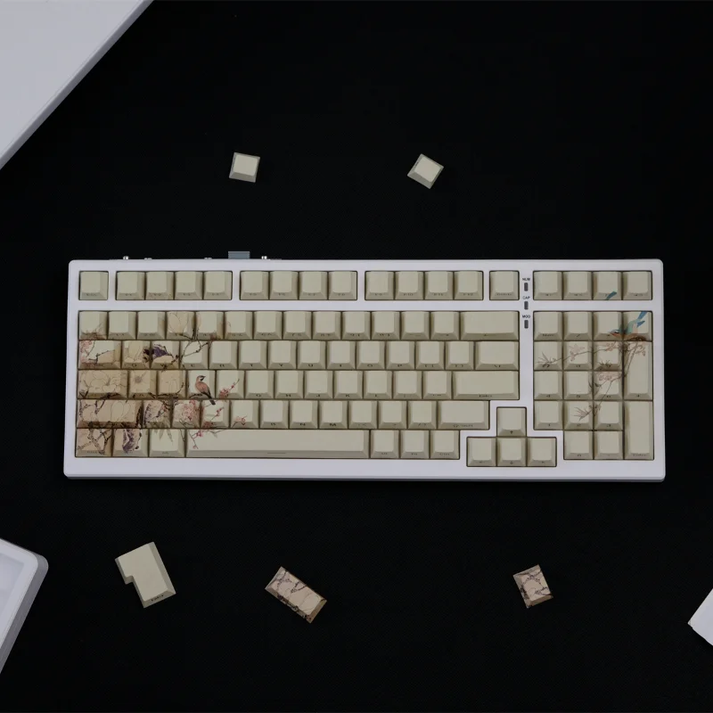 

136 Keys Backlit Yellow Bird Keycaps Double Shot Cherry Profile Side Light Transmission Keycap For RGB Keyboard 60 61 68 75 108