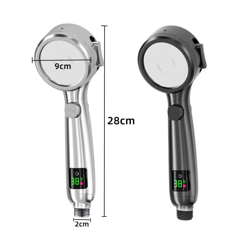 High Pressure New Temperature Digital LED Display Shower Head 4 Model Adjustable Water Saving Handheld SprayOne-keyStop Bathroom