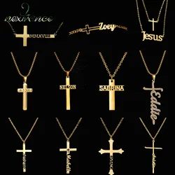 Nextvance Customized Cross Name Necklace Stainless Steel Choker Personalized Nameplate Jesus Pendant For Women Men Jewelry Gifts