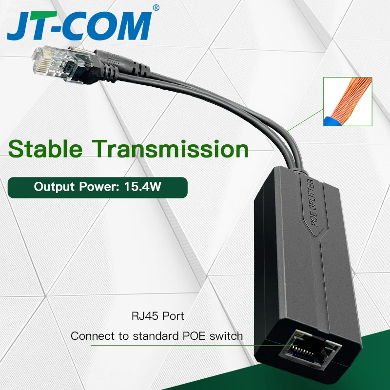 JT-COM Standard POE Splitter 48V to 5V 12V 1.2A 2.2A Micro USB tpye-C Power Supply for Huawei,Hikvision,Bobcat,Raspberry Pi