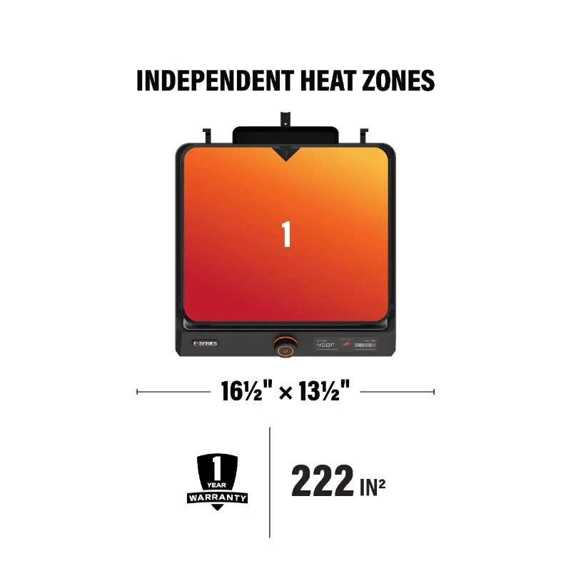 شواية كهربائية من سلسلة Blackstone E مقاس 17 بوصة مع غطاء محرك السيارة، باللون الأسود