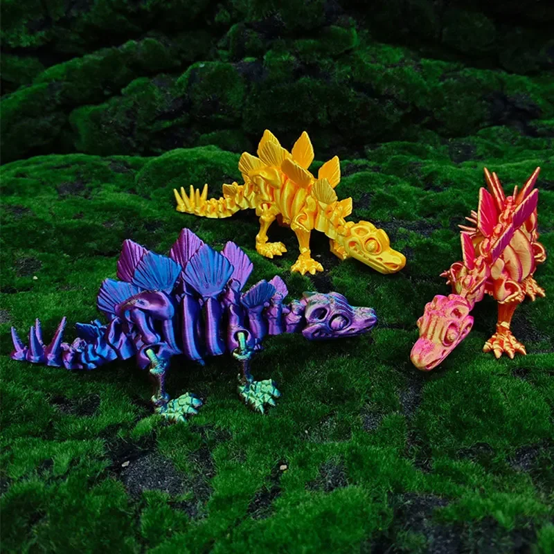 3D Printed Dinosaur Stegosaurus Joints Can Move Freely Crystal Dragon Fidget Toy Realistic Dragon Statue Home Office Decoration