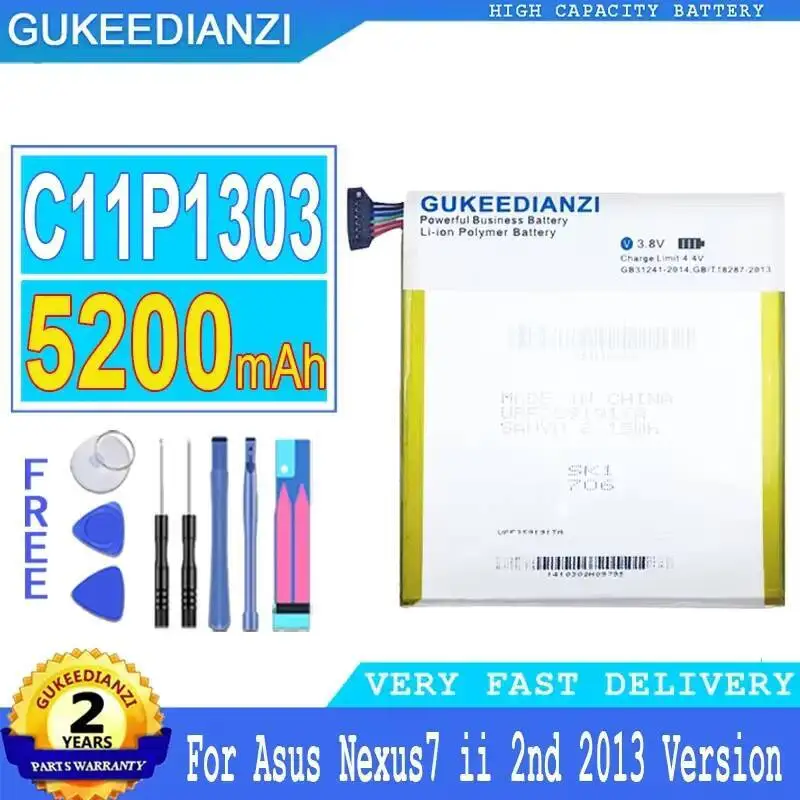 

Tablet Battery 5200Mah For Asus Google Nexus 7 II 2 2Nd Gen 2013 Version ME571 ME57K ME57KL K009 K008 C11P1303 High-Efficiency
