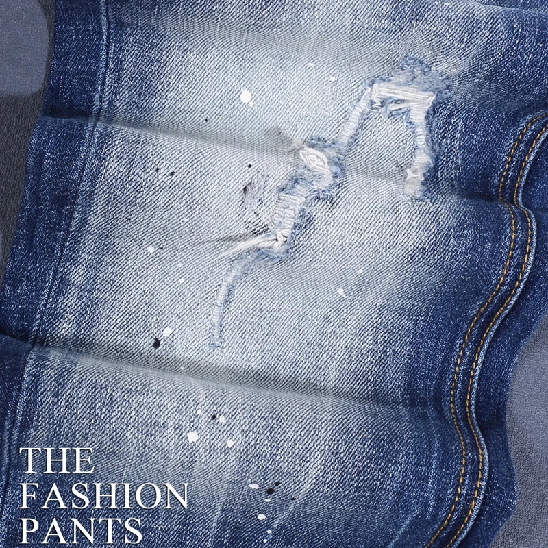 

Street Designer Fashion Men Jeans High Quality Retro Blue Stretch Slim Fit Patched Ripped Jeans Men Brand Hip Hop Denim Pants