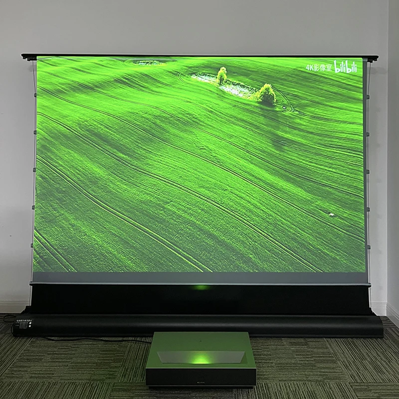 Моторизованный Электрический Натяжной напольный экран, поднимающийся экран, 100 дюймов, ALR окружающий цвет, отклонение для лазерного проектора UST 4k, занавеска
