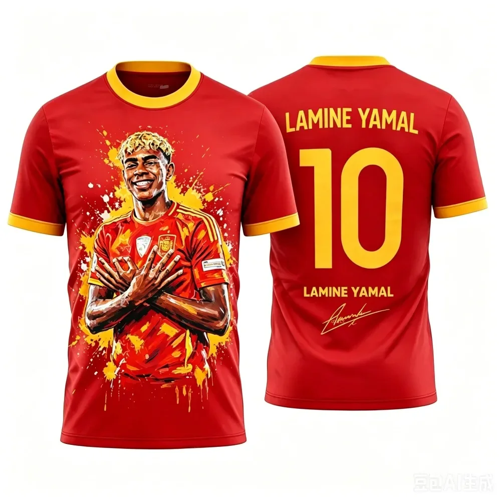 3D Printed Football T-Shirt for Yamal Fans, Summer Family Clothing, Loose and Comfortable, Perfect for Outdoor Wear