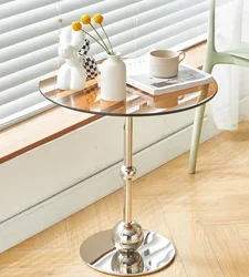 Living room glass coffee table stainless steel sofa side tables living room round side table simple round table coffee tables
