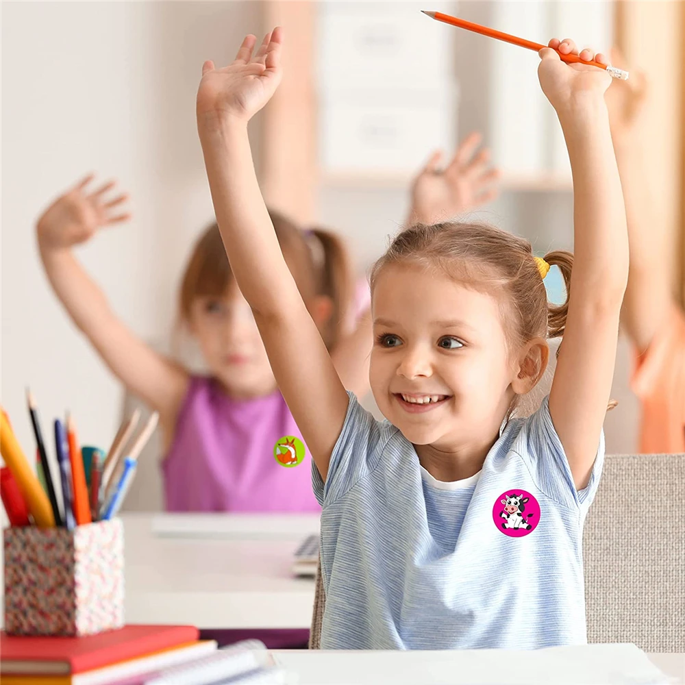 Pegatinas de recompensa de animales de 1 pulgada para maestro de escuela, pegatina decorativa de papel, papelería, 500 piezas
