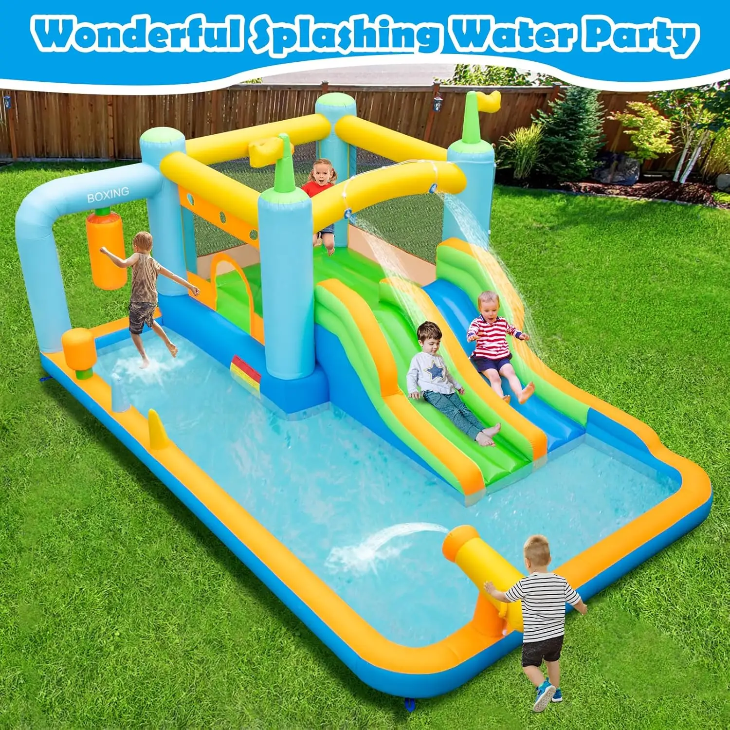 Glissière d'eau gonflable, maison géante de rebond d'eau pour enfants dans l'arrière-cour, château de saut gonflable d'intérieur et d'extérieur pour tout-petits