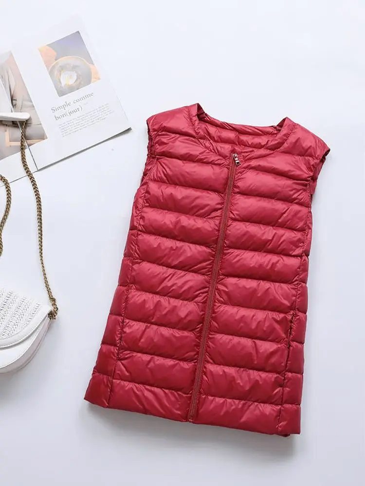 0-10℃ Autumn Winter Women Ultra Light Down Vest Fashion Female Puffy Waistcoat Portable Down Jackets O-Neck Sleeveless Coat 8XL