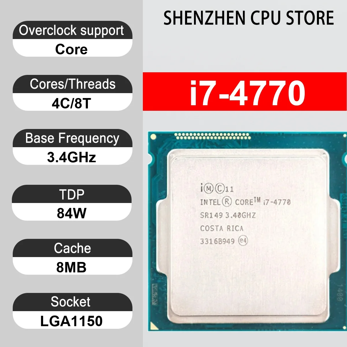 Intel Core i7-4770 4 Core 8 Thread 3.4GHz 84W 8MB Cache 22nm LGA1150 SR149 DDR3 1600 MHz Haswell HD Graphics 4600
