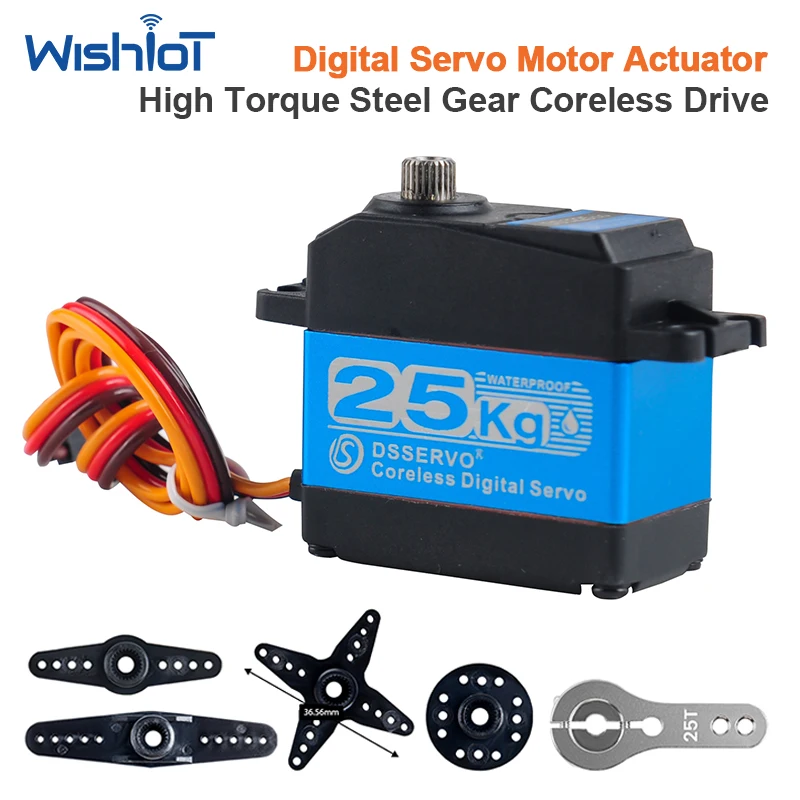 Coreless Motor Digital Servo 25KG High Torque Waterproof IP67 Steel Gear Steering Actuator for RC Robot Car Model DIY