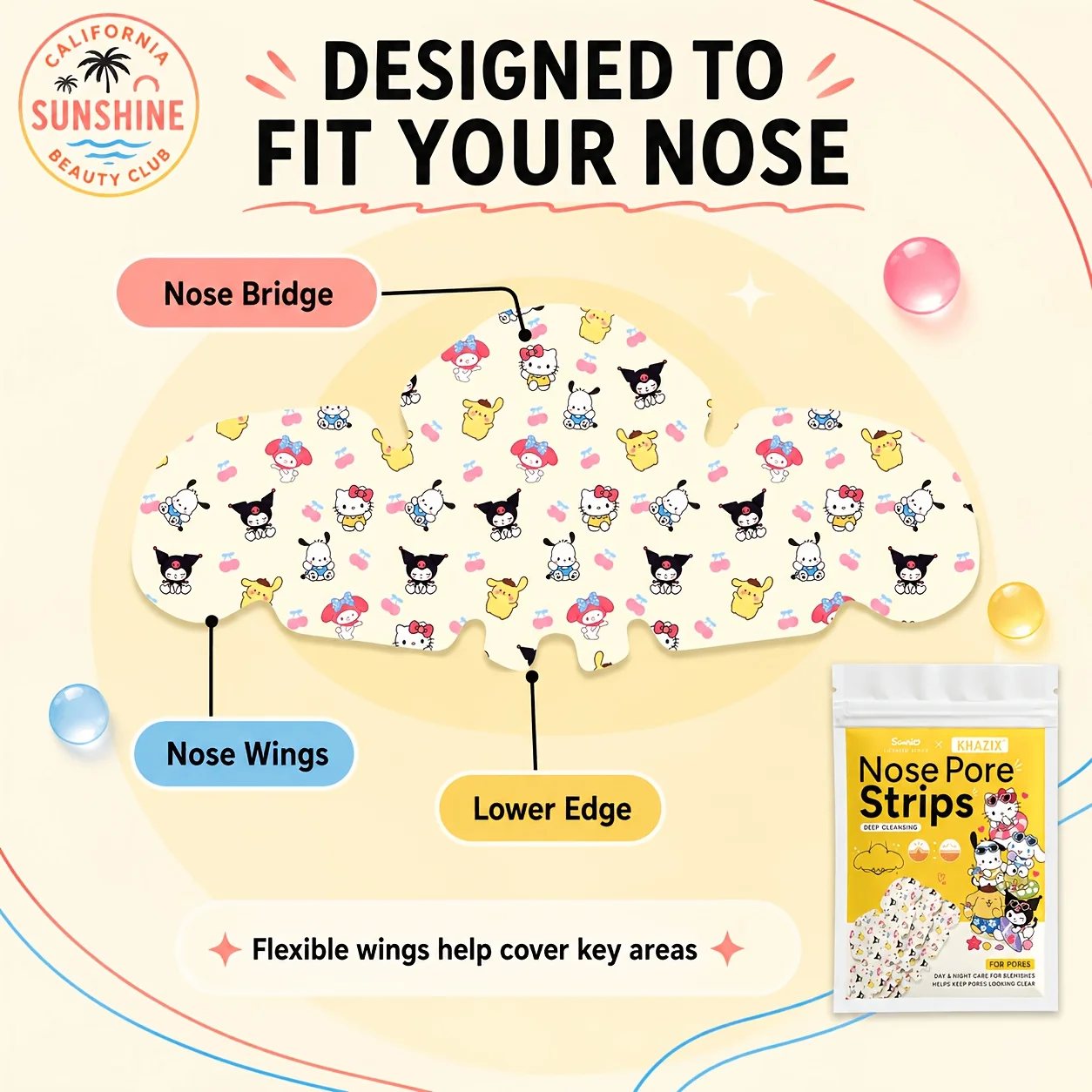 10PCS/20PCS Hello Kitty Nose strip, deeply cleanses, smooths and tightens pores, gentle and non-irritating to the skin