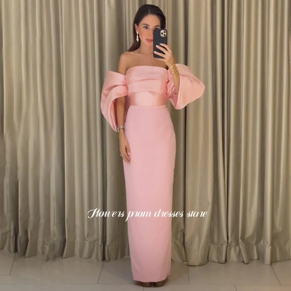 

Flowers Pink Party Dress Straight Prom Dress with Pleats Evening Dress Off Shoulder Formal Occasion Dress for Women Customized