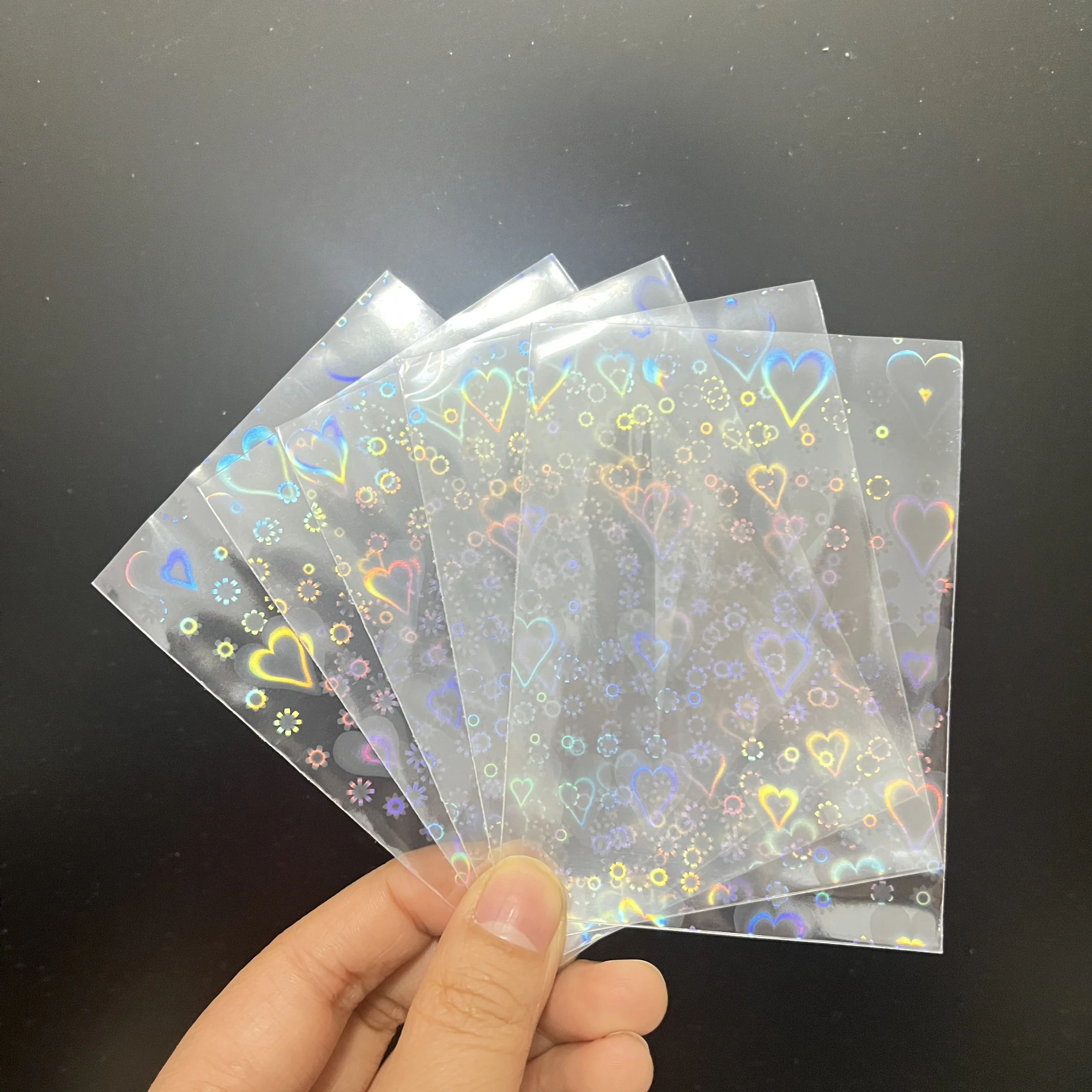 50PCS Heart Shape Rainbow Star Foil Card Sleeves, Top Loading Protector for Board Games, Collectible Cards, Photos & Tarot