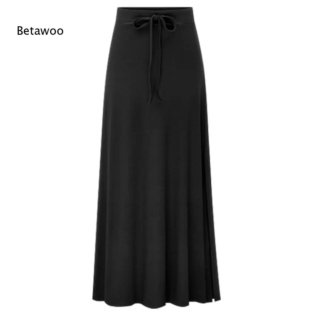 Plain Elastic Waist Knot Detail Side Split Flowy Long Skirt