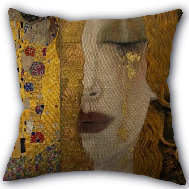 New Custom Gustav Klimt Pillowcase Cotton Linen Fabric Square Zipper Pillowcase 45X45cm Wedding Decorative Pillow Cover