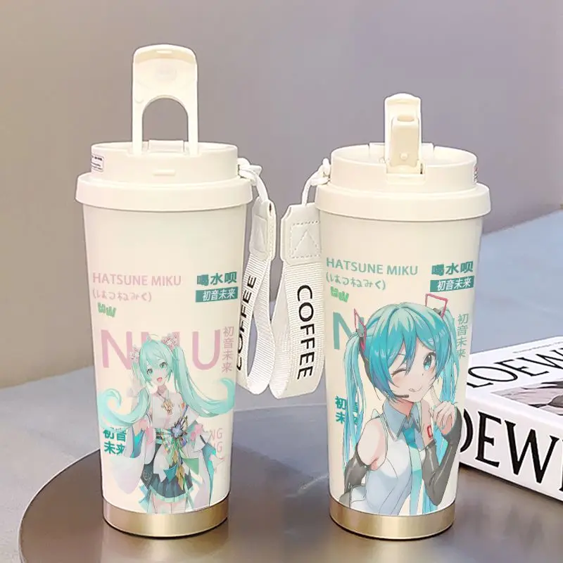 Cute Hatsune Miku stainless steel large-capacity two-dimensional thermos cup kawaii anime straw coffee double drinking cup gift