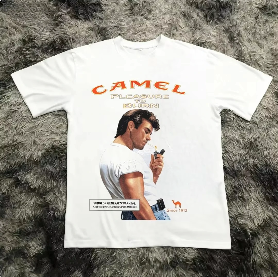 Vintage Camel Camel Pleasure To Burn Cigarette 90s Graphic Tee Cotton Mens Womens T-Shirt Summer Streetwear