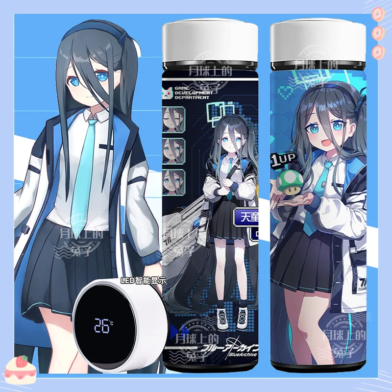 Anime Arquivo Azul Caneca térmica, Misono, Mika, Ellen, Arisu, Shirasu, Azusa, criativa térmica inteligente, exibição de temperatura