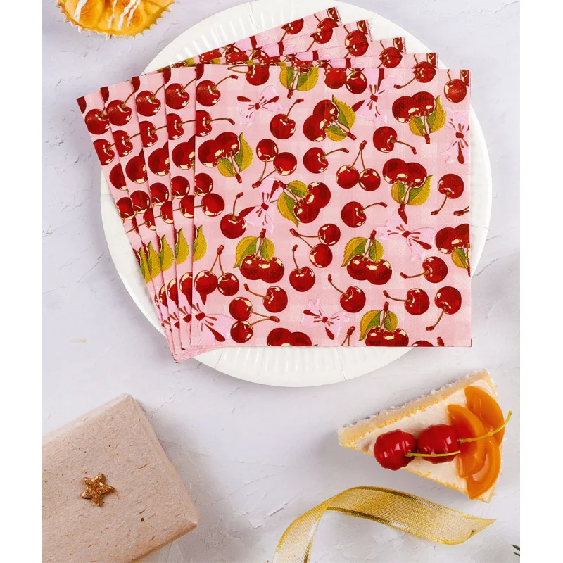 Servilleta cuadrada desechable para fiesta de tejido comercial, tejido con estampado de cereza a cuadros, Premium, para restaurante occidental de Amazon