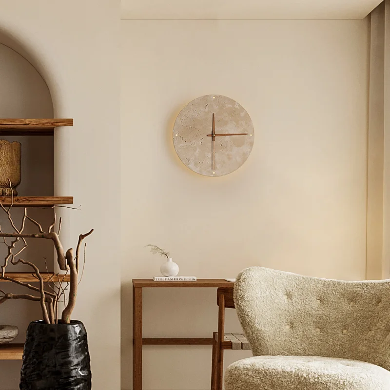 Reloj de piedra Natural de forma redonda Vintage, lámpara de pared, luces de pared interiores, candelabro Led, decoración de dormitorio,