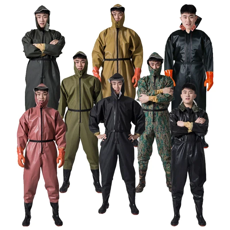 Fishing Waterproof Long Sleeve Wader Trousers Hooded Waders Pants With Boots Gloves Adult Overalls Set Fishery Apparel Gear Suit