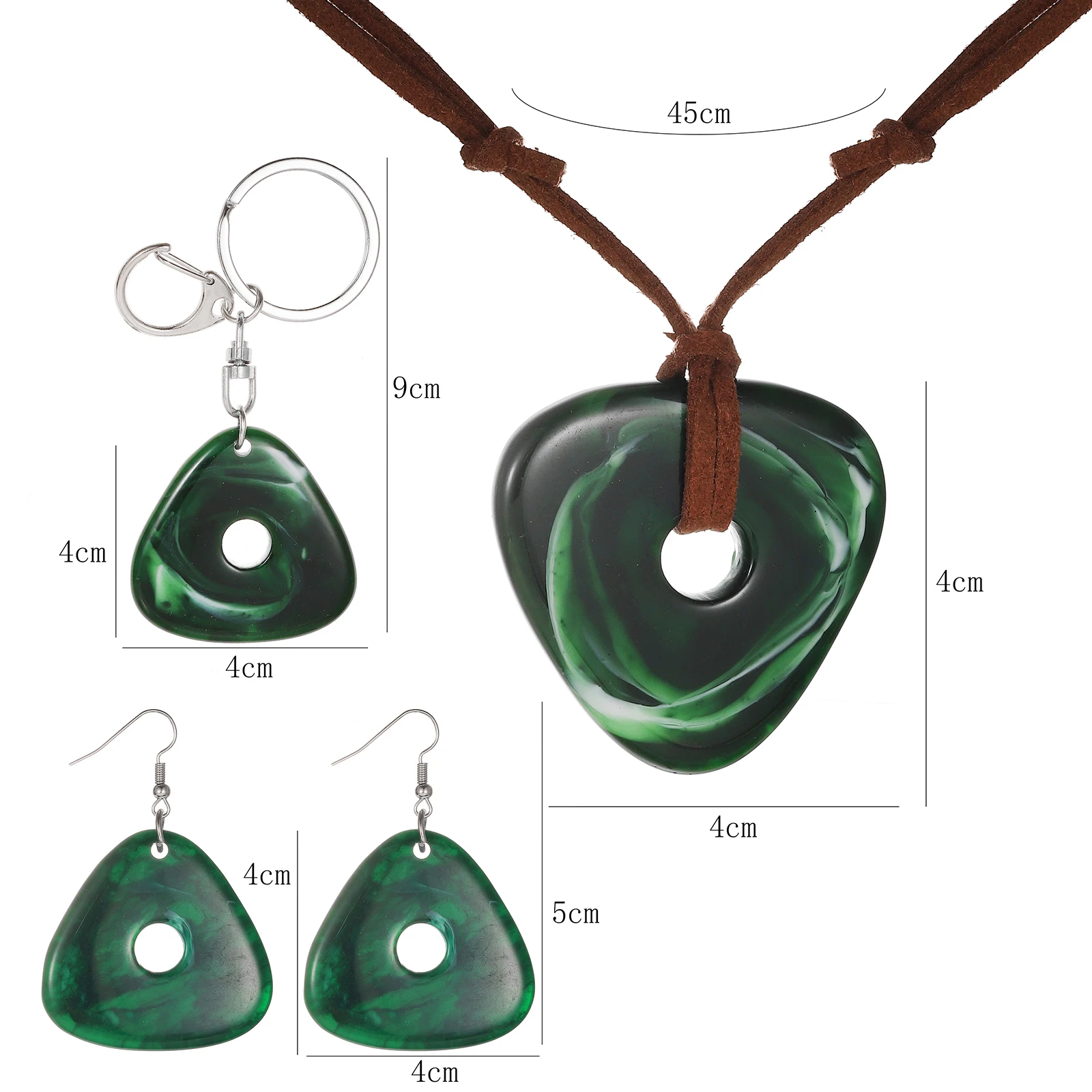Hot Geometry Green Triangle Pendant Keychain Necklace Earrings Unisex Classic Trendy Simple Versatile Halloween Accessories Gift