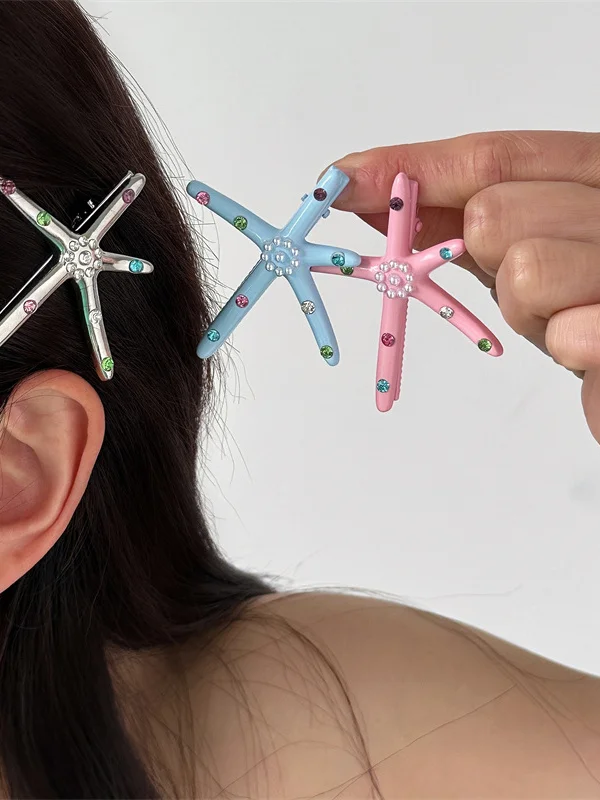 presilha-de-cabelo-feminina-estilo-oceano-de-verao-com-estrela-do-mar-colorida-e-diamantes-acessorio-versatil-para-franja-e