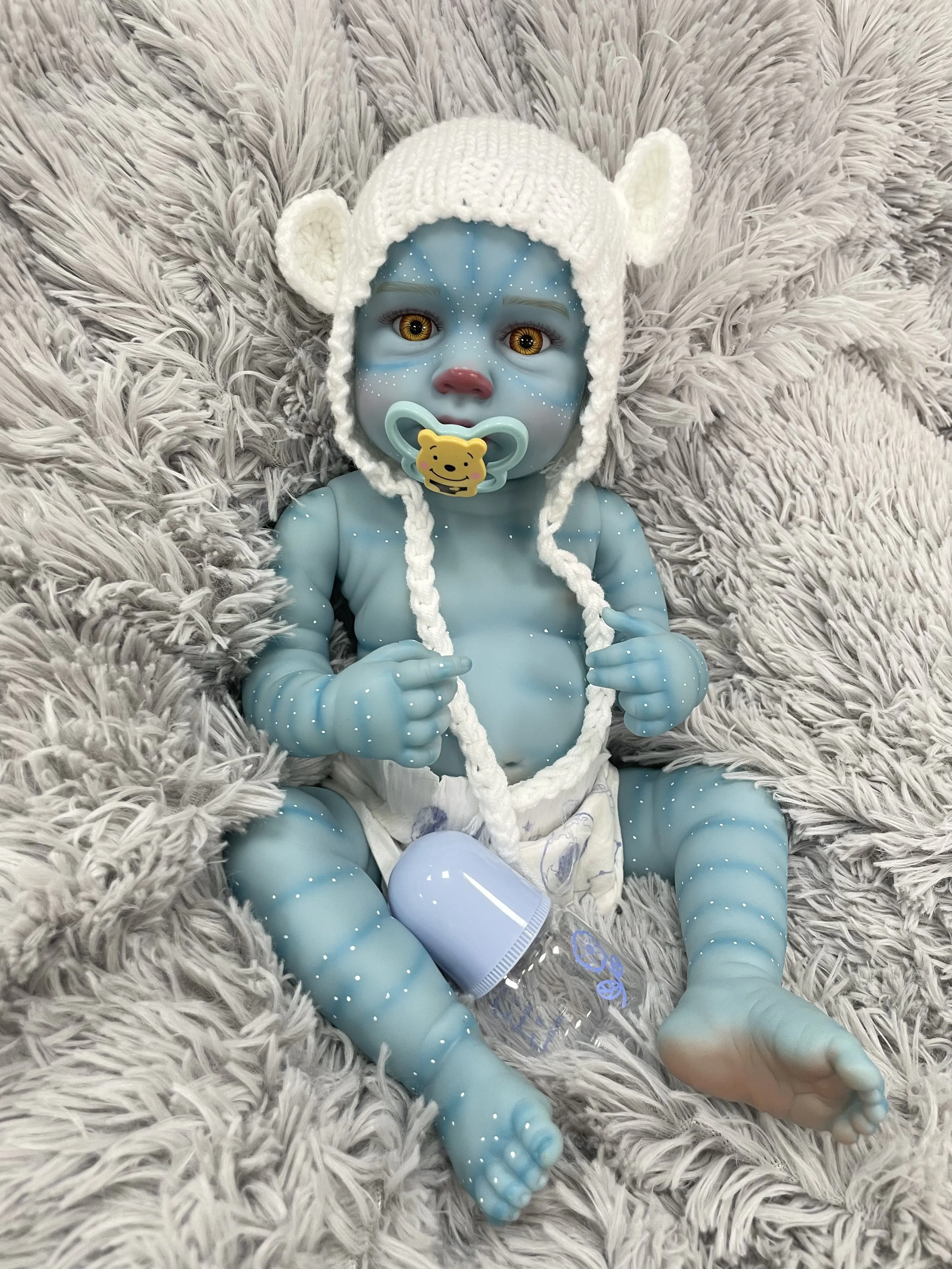 Cokela Hot 20 Inch/50cm Realistic Avatar Newborn vinyl Baby Dolls 3D Paint Blue Skin Lifelike Reborn Baby Doll Kit Gift