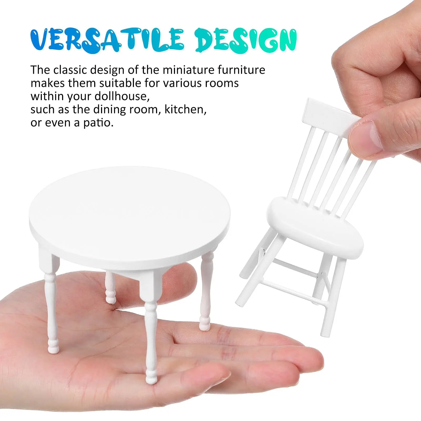 1 セット白ラウンドテーブルセット天然木の質感詳細な職人技頑丈なミニチュア家具のおもちゃコーヒーテーブル