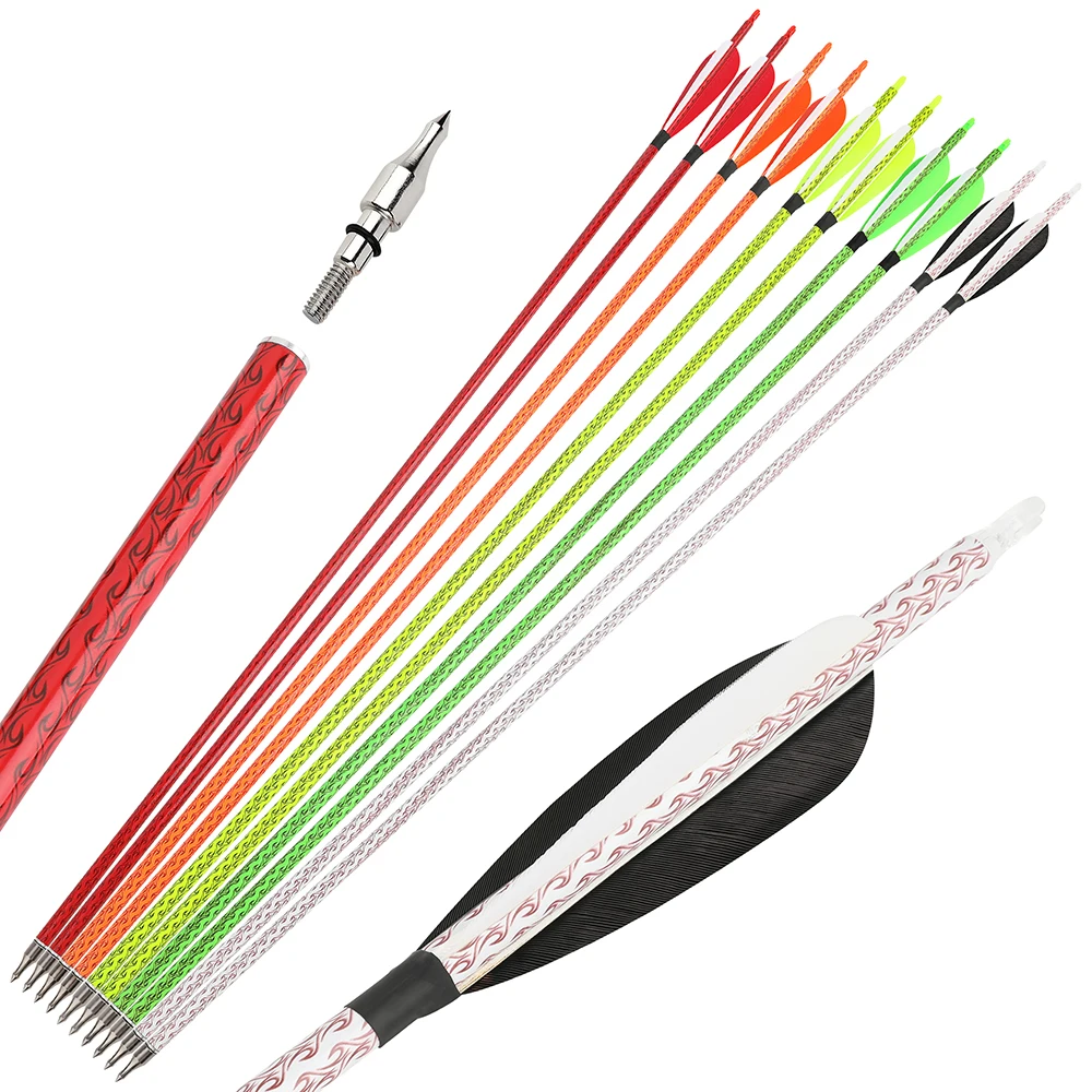 30\'\' Archery Arrows Spine500 ID6.2mm Mix Carbon Arrow Shaft with 4\'\' turkey Feather for Bow/Arrow Hunting Shooting Accessories