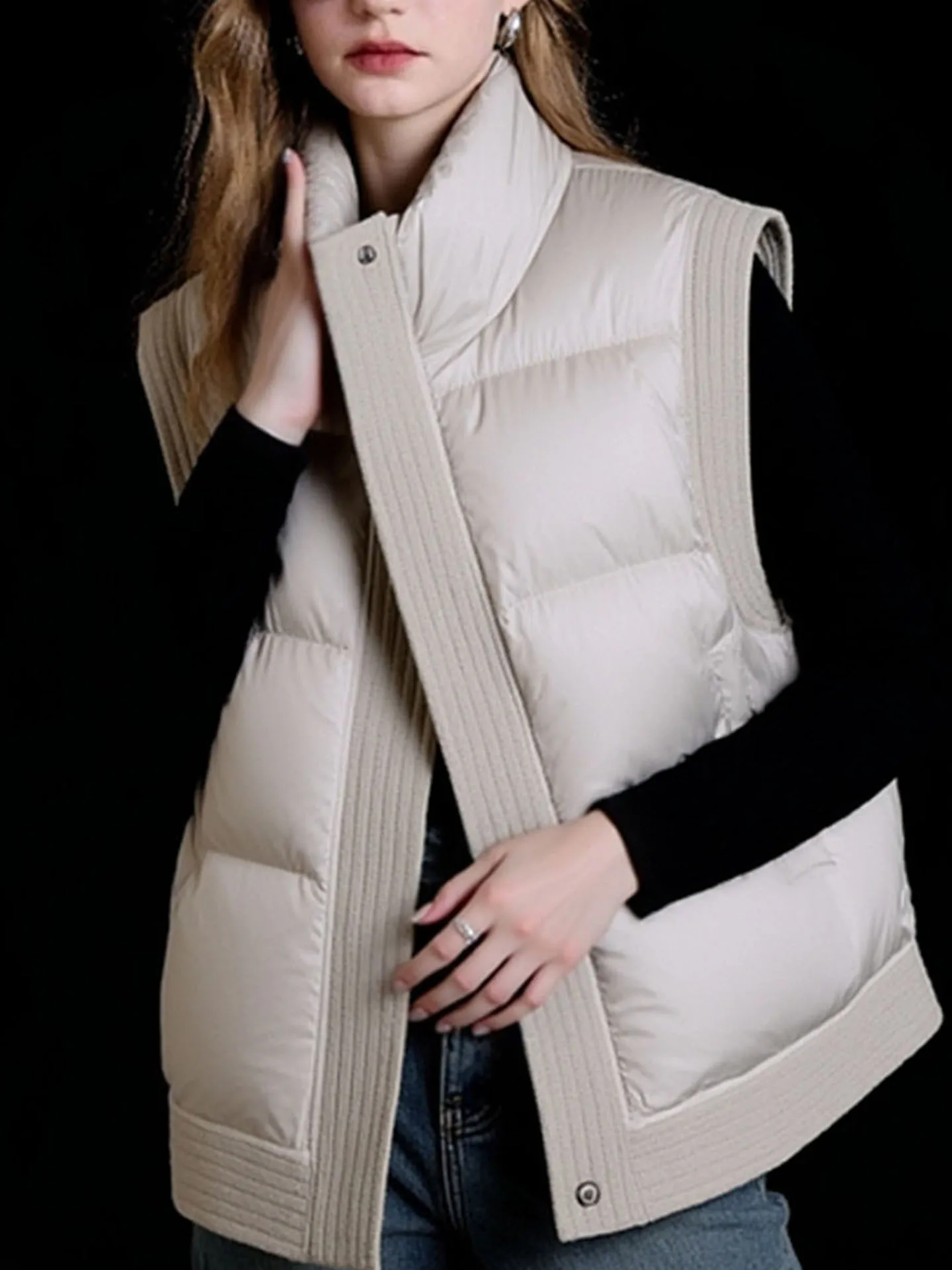 Faionable Svel ملابس خارجية مريحة ودافئة تصميم بسيط اللون سترة الشتاء المرأة لون نقي Jaet سستة... #5