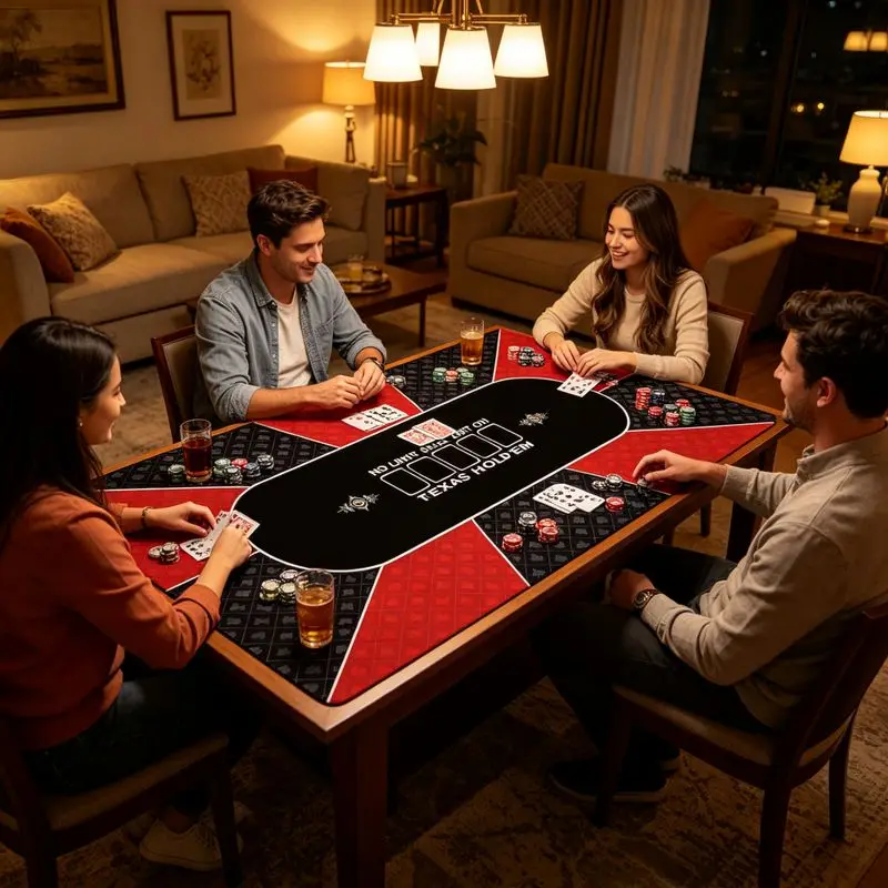 Square Blackjack Game Table Mat Traditional Playing Card Symbol Print Non‑Slip Foldable Game Pad for Household Party Decor