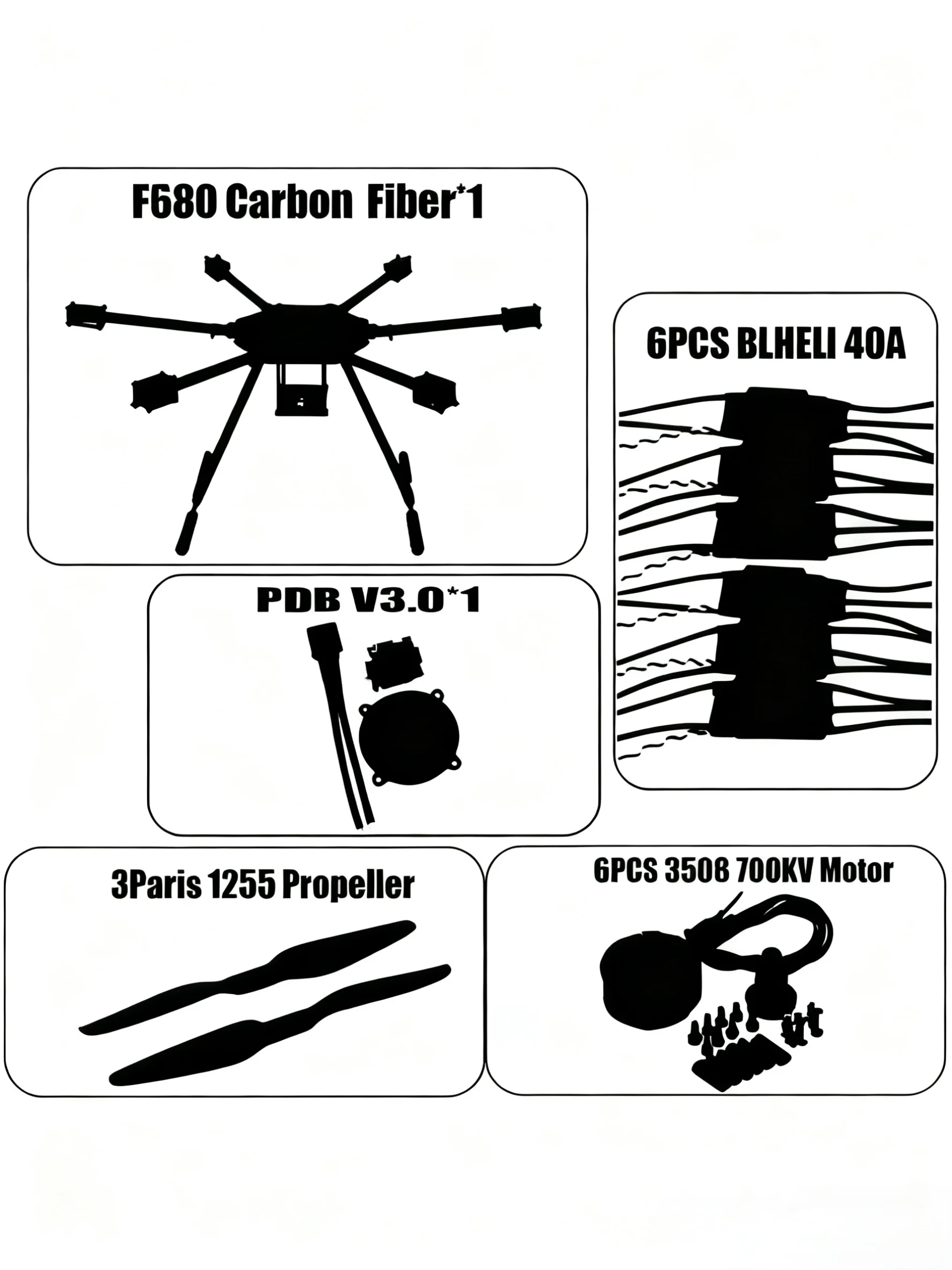 ZD680 Kit de cadre hexagonal à bras pliable hexa-rotor en Fiber de carbone 3508 700KV pour train d'atterrissage Radio Pixhawk 2.4.8 Ardupilot