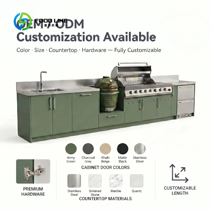 Customized Stainless Steel Outdoor Kitchen Cabinet Set Weatherproof Backyard Patio Garden with Sink and Fridge for BBQ Grills