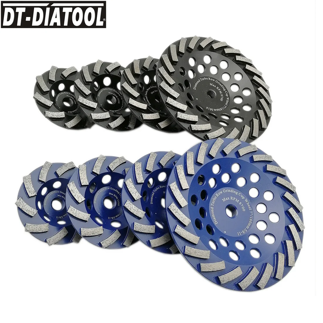 DT-DIATOOL Mola a tazza premium per calcestruzzo granito con disco abrasivo M14 o 5/8-11 filettatura diametro 100/115/125/180 mm