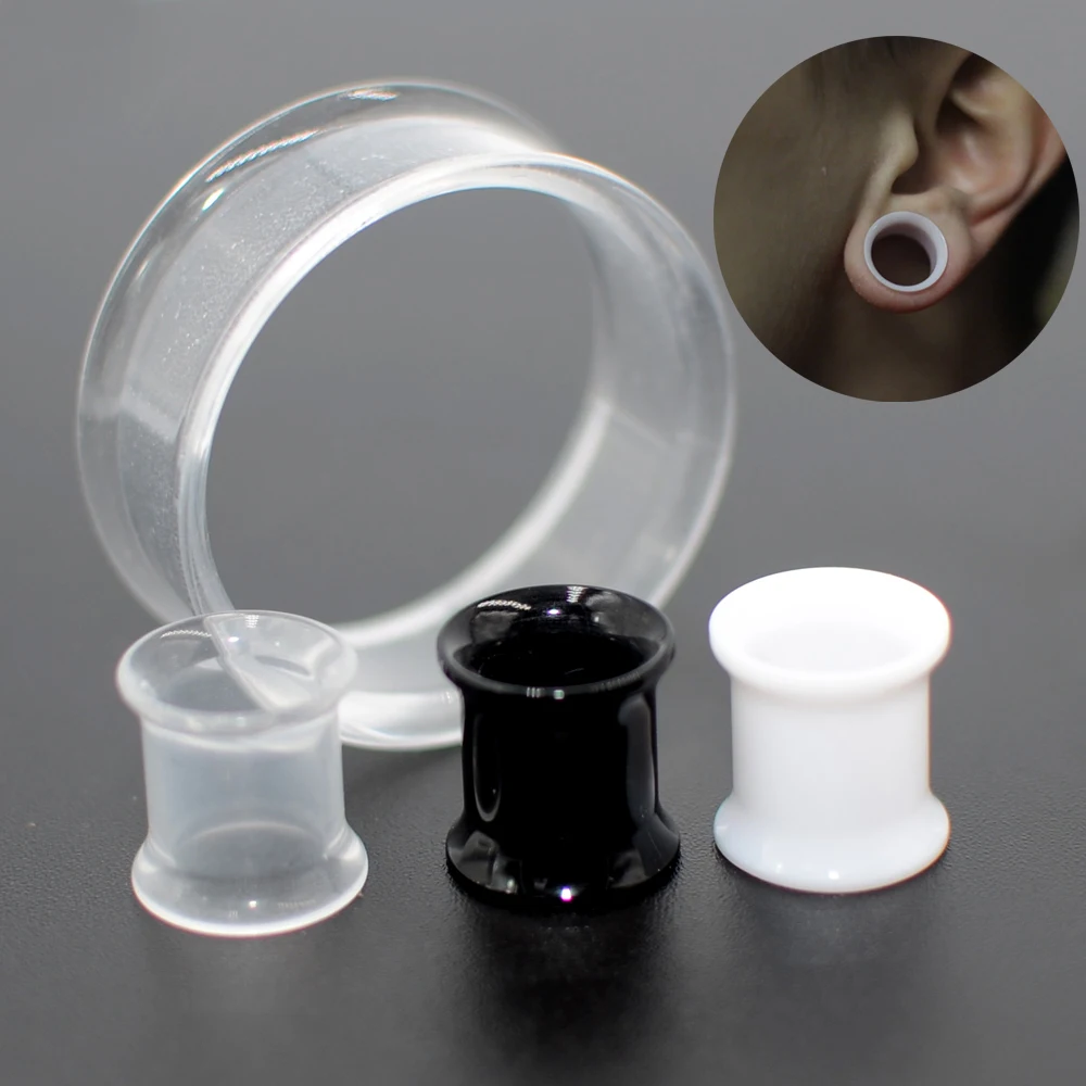 2pcs Acrylic White Black Transparent Ear Tunnel Plug Ear Gauges Piercing Double Curved Saddle Expander Stretcher Body Jewelry