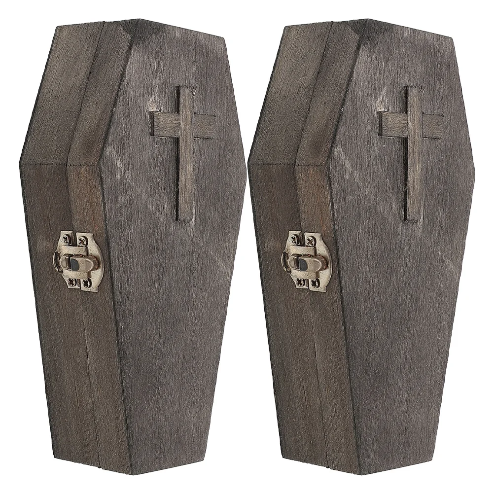 

2pcs Wooden Coffin Jewelry Box Halloween Vintage Storage Case For Rings Necklaces Earrings Small Trinkets Decorative Keepsake
