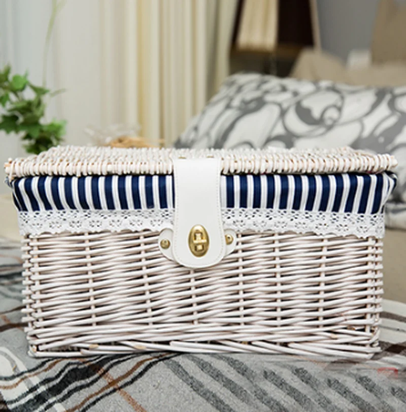 Creativity bamboo woven storage basket with lid with lock storage clothes sundries toy storage box organizer wicker ZM731