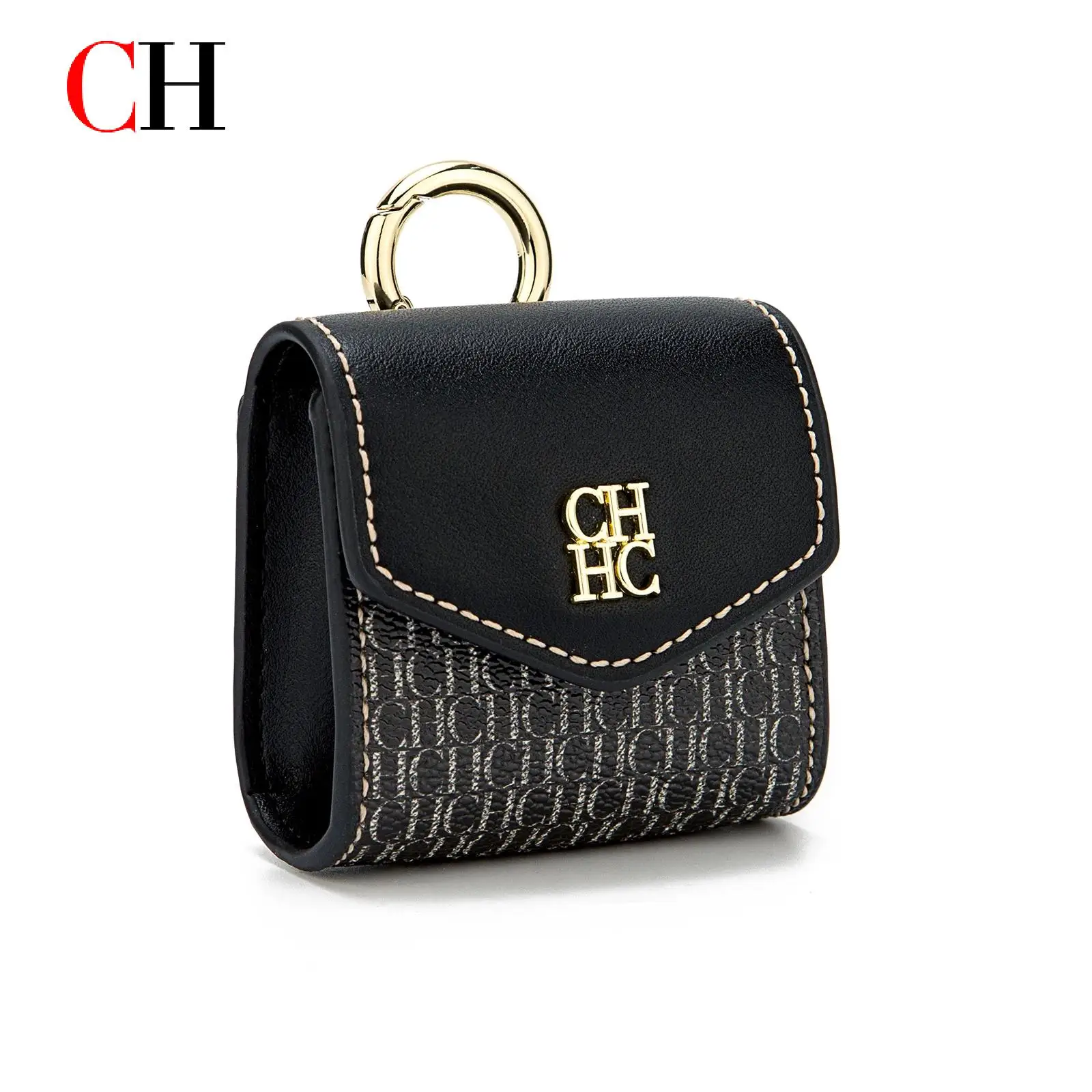 CH New Style Headphone Case PU Leather With Key Ring Stylish Pattern Protective Cover For Wireless Earbuds Mini Accessory