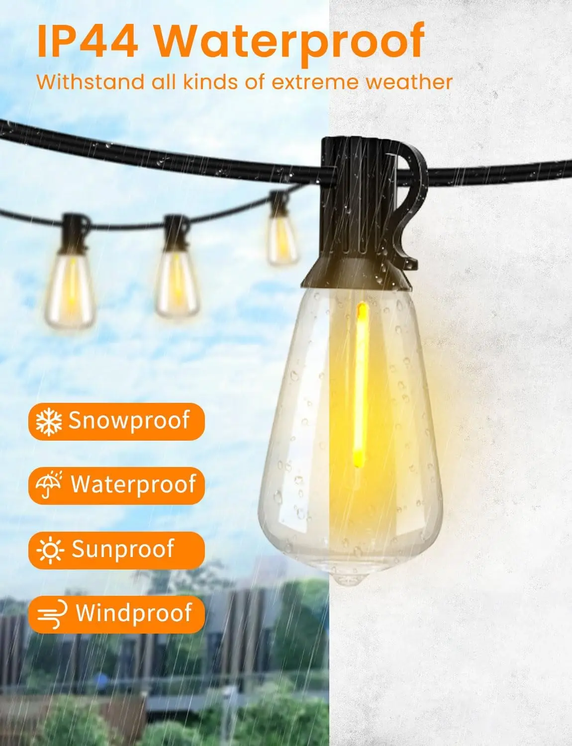 

LED Outdoor String Lights 400ft Shatterproof Patio Lights with 212 Waterproof ST38 Vintage Bulbs(12 Spare), Dimmable Outside·New
